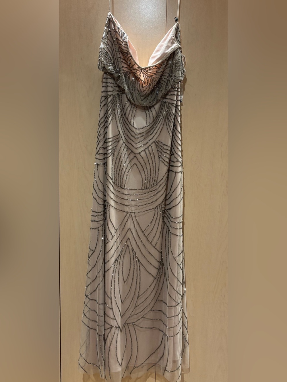 Adrianna Papell Champagne Art Deco Beaded Evening Gown